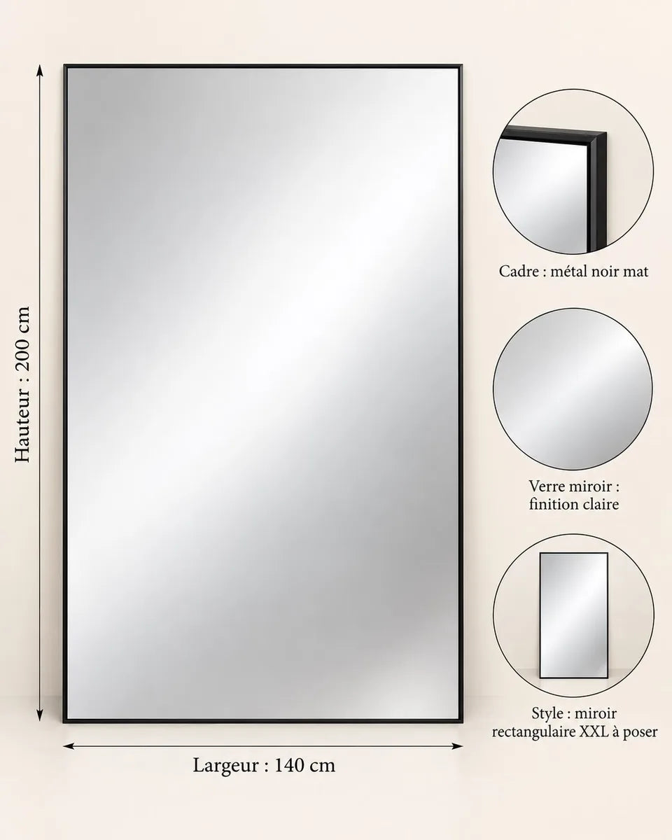 Concept M045 — grand miroir rectangulaire ; planche de conception non vérifiée.