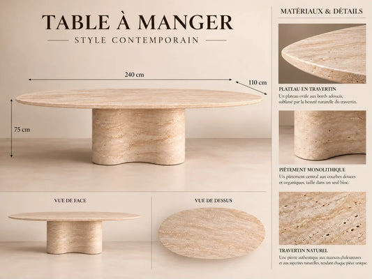 Concept M013 — table ovale à pied ondulé ; planche de conception non vérifiée.