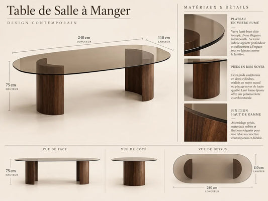 Concept M014 — table ovale à plateau transparent ; planche de conception non vérifiée.