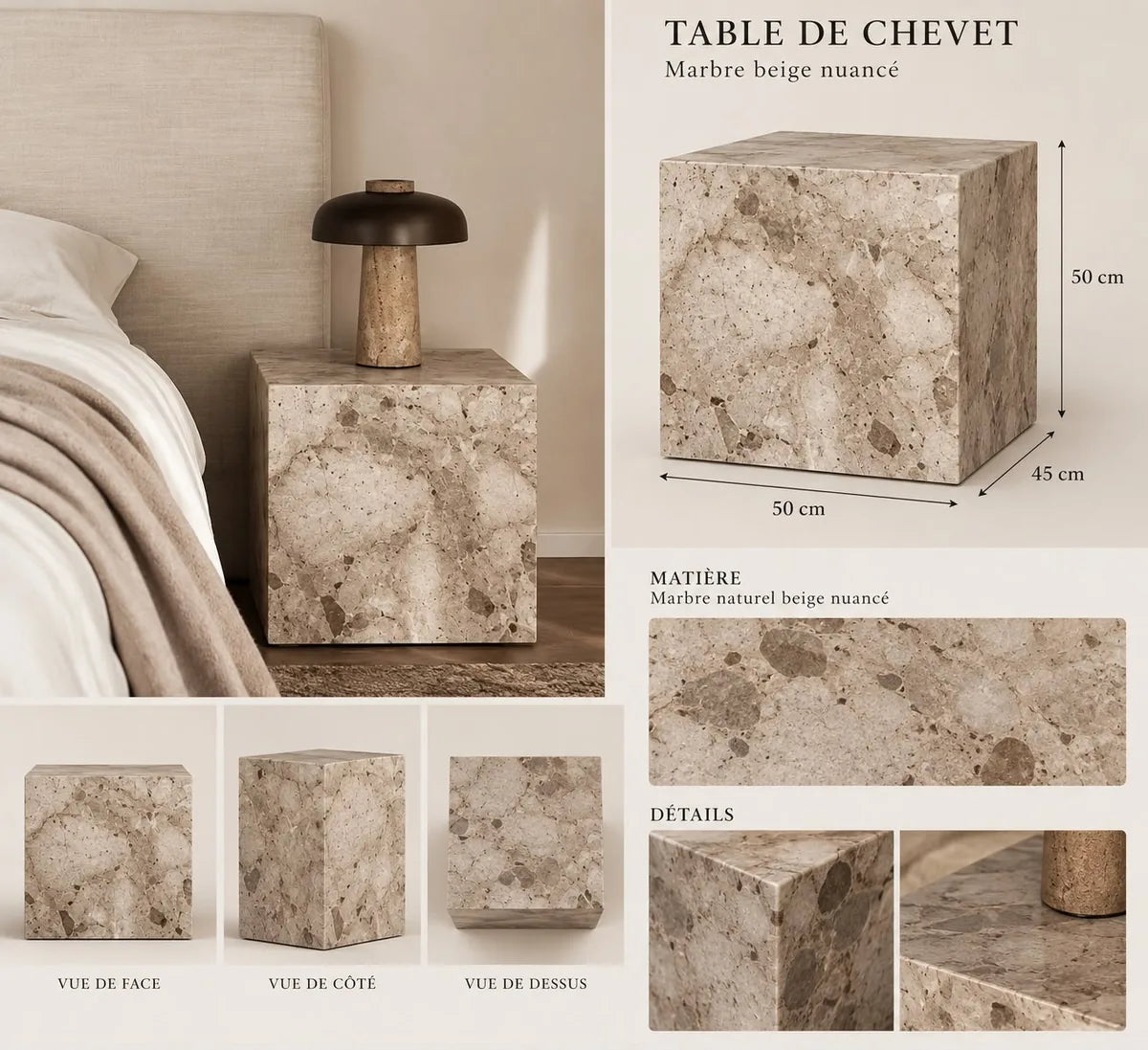 Concept M042 — chevet bloc nuancé ; planche de conception non vérifiée.